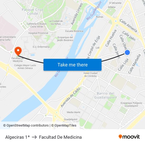 Algeciras 1ª to Facultad De Medicina map