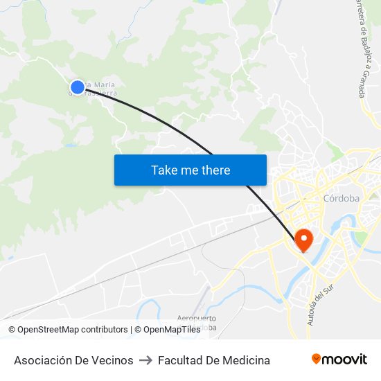 Asociación De Vecinos to Facultad De Medicina map