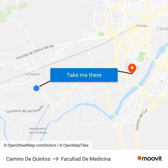 Camino De Quintos to Facultad De Medicina map