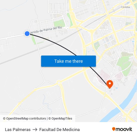 Las Palmeras to Facultad De Medicina map
