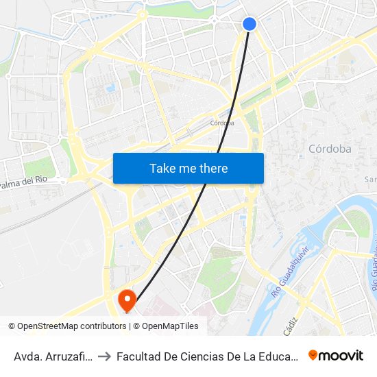Avda. Arruzafilla to Facultad De Ciencias De La Educación map
