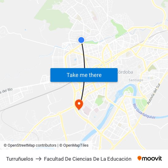 Turruñuelos to Facultad De Ciencias De La Educación map