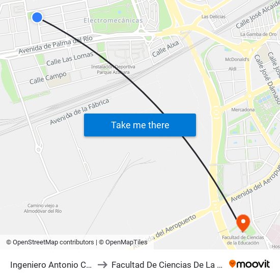 Ingeniero Antonio Carbonell to Facultad De Ciencias De La Educación map