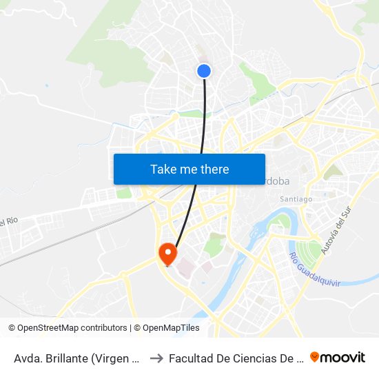 Avda. Brillante (Virgen Del Valle)  D.C. to Facultad De Ciencias De La Educación map