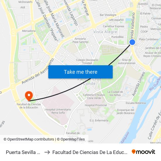 Puerta Sevilla D.C. to Facultad De Ciencias De La Educación map
