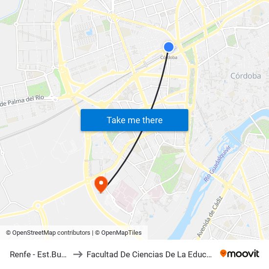 Renfe - Est.Buses to Facultad De Ciencias De La Educación map