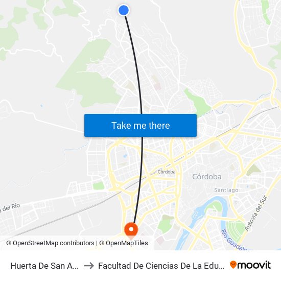 Huerta De San Antón to Facultad De Ciencias De La Educación map