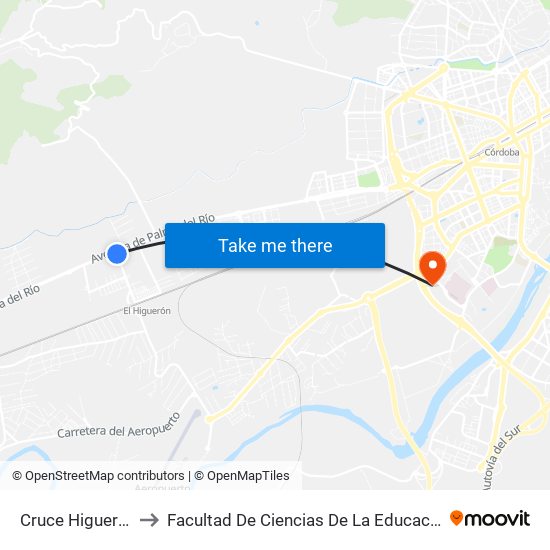 Cruce Higuerón to Facultad De Ciencias De La Educación map
