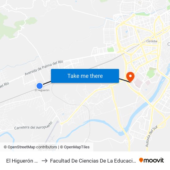 El Higuerón 2ª to Facultad De Ciencias De La Educación map