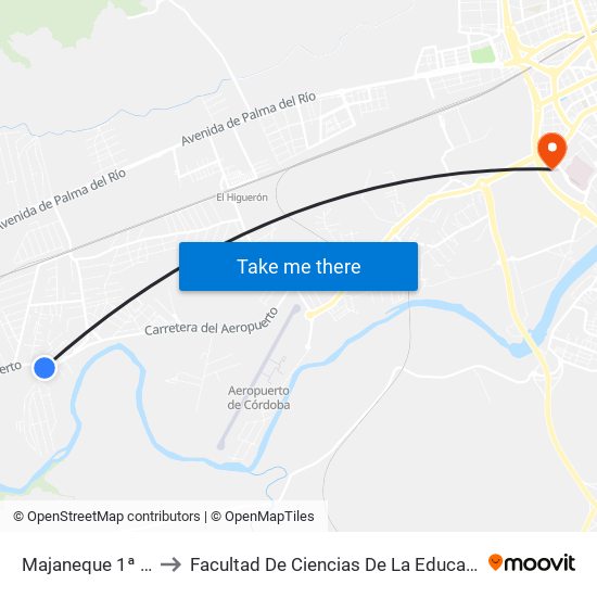 Majaneque 1ª Dc to Facultad De Ciencias De La Educación map