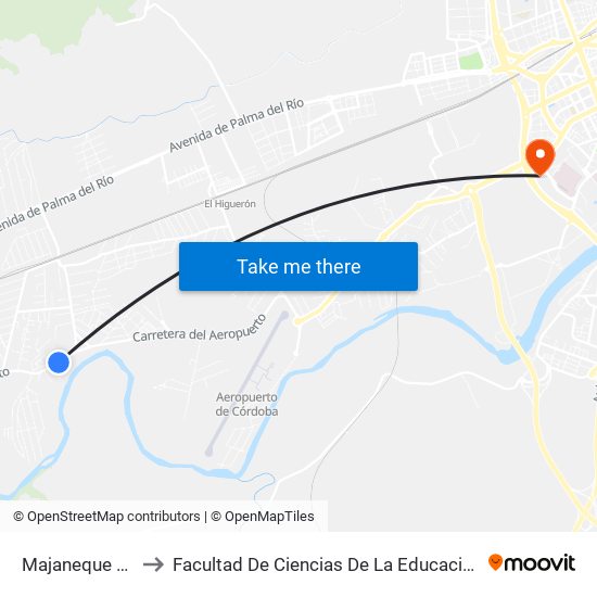Majaneque 1ª to Facultad De Ciencias De La Educación map