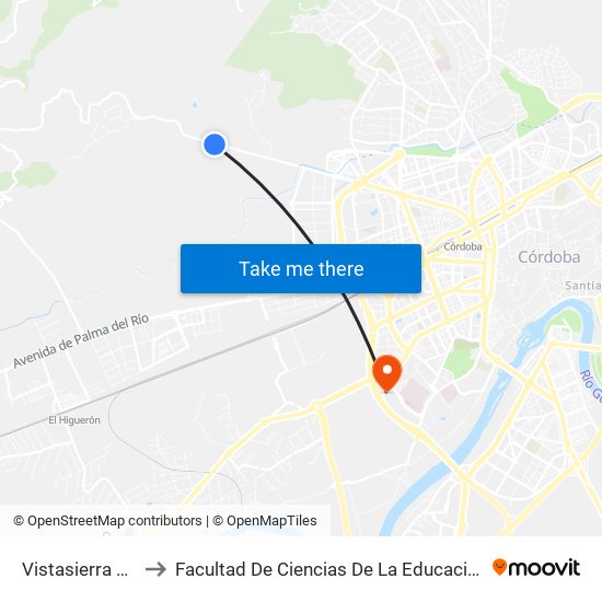 Vistasierra Dc to Facultad De Ciencias De La Educación map