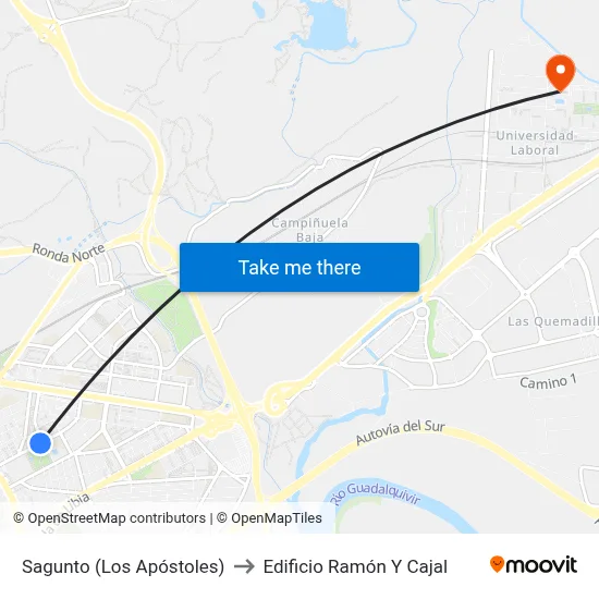 Sagunto (Los Apóstoles) to Edificio Ramón Y Cajal map