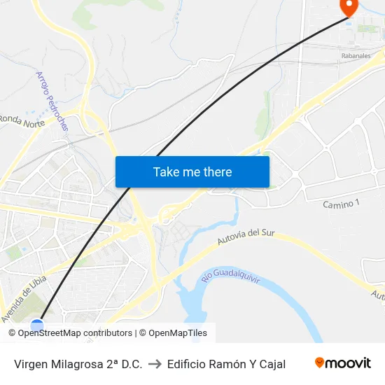 Virgen Milagrosa 2ª D.C. to Edificio Ramón Y Cajal map