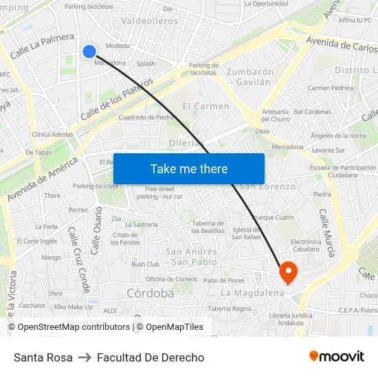 Santa Rosa to Facultad De Derecho map