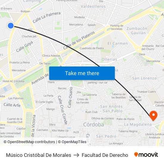 Músico Cristóbal De Morales to Facultad De Derecho map