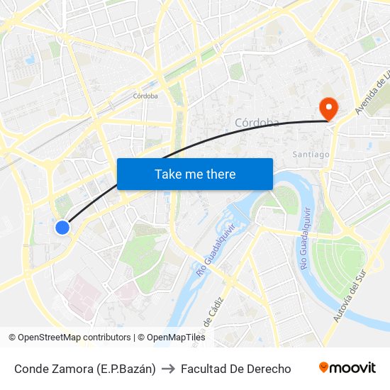Conde Zamora (E.P.Bazán) to Facultad De Derecho map