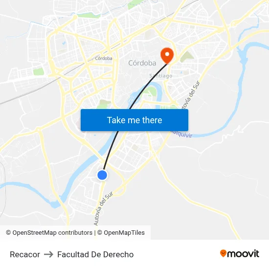 Recacor to Facultad De Derecho map