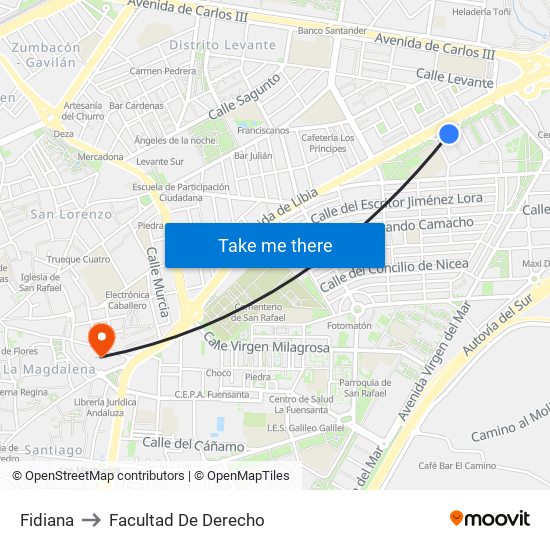 Fidiana to Facultad De Derecho map