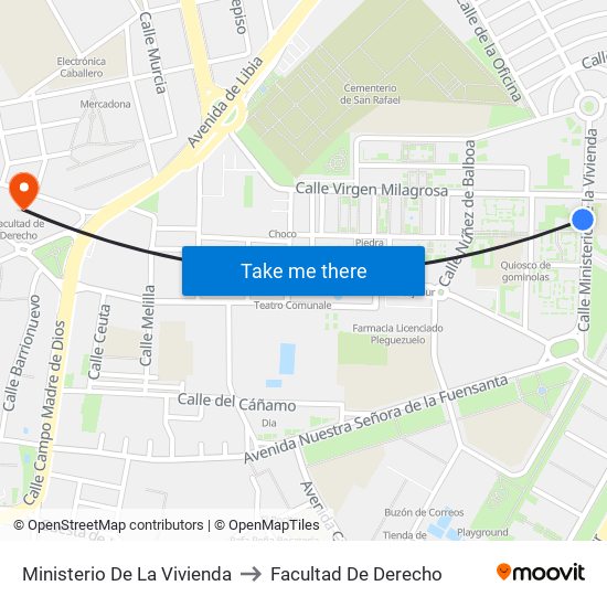 Ministerio De La Vivienda to Facultad De Derecho map