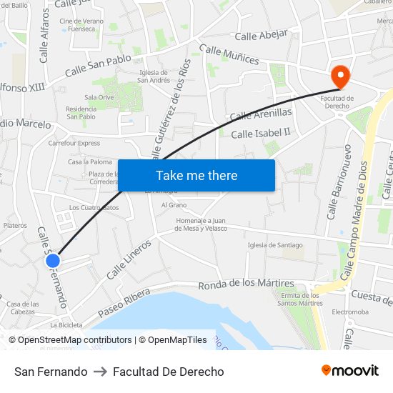 San Fernando to Facultad De Derecho map