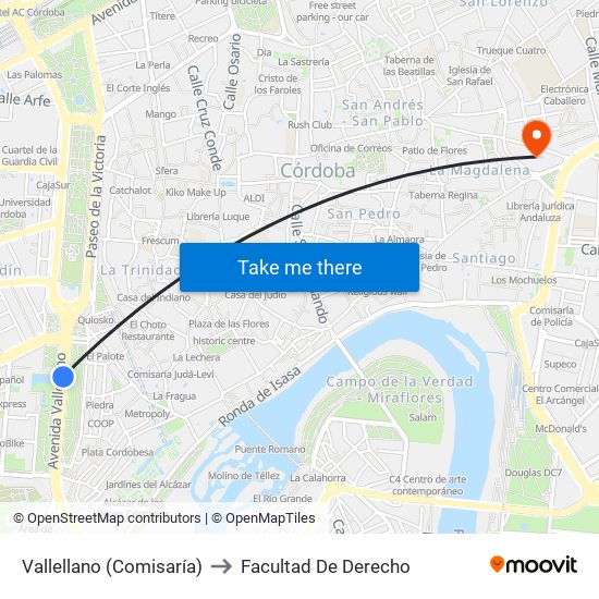 Vallellano (Comisaría) to Facultad De Derecho map