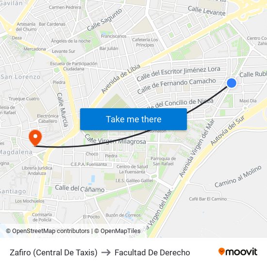 Zafiro (Central De Taxis) to Facultad De Derecho map