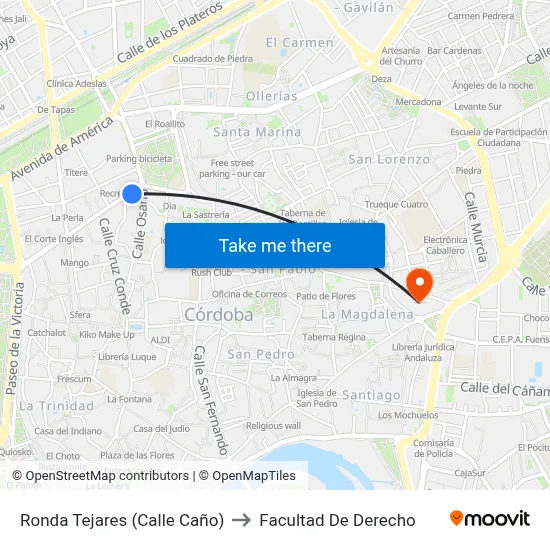 Ronda Tejares (Calle Caño) to Facultad De Derecho map