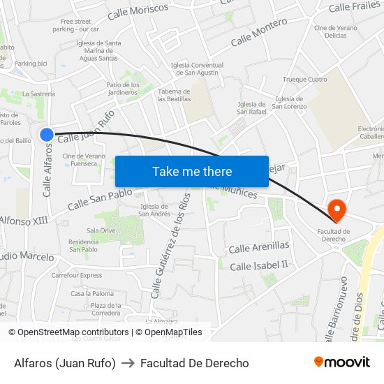 Alfaros (Juan Rufo) to Facultad De Derecho map