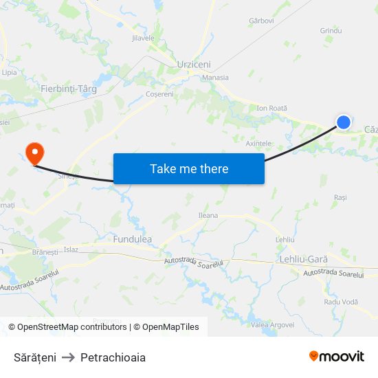 Sărățeni to Petrachioaia map