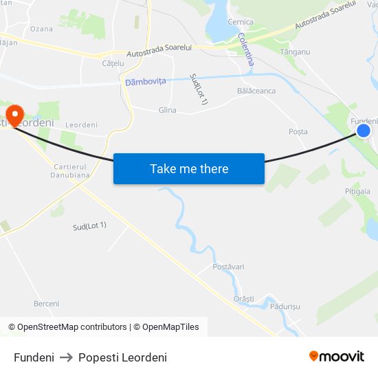 Fundeni to Popesti Leordeni map