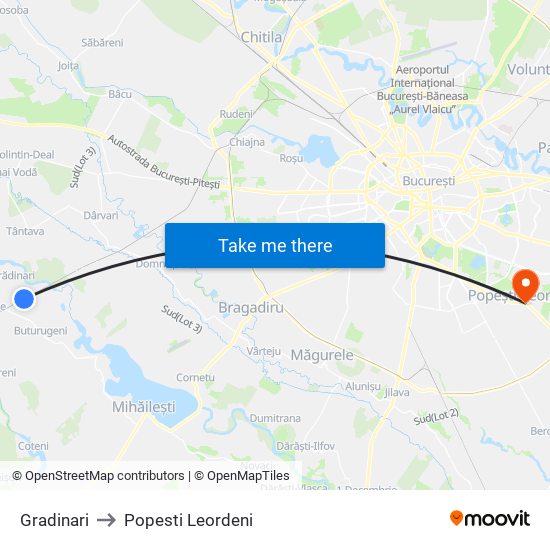 Gradinari to Popesti Leordeni map