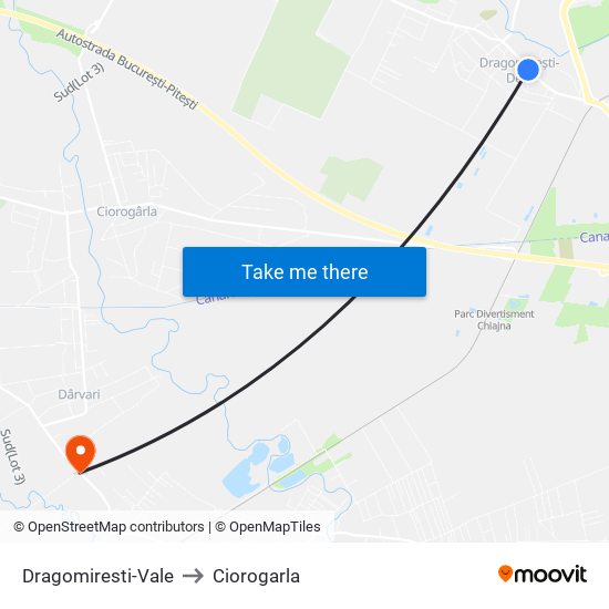 Dragomiresti-Vale to Ciorogarla map