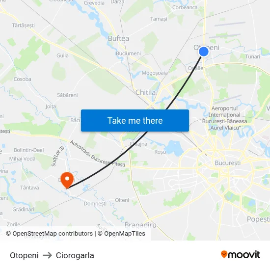 Otopeni to Ciorogarla map