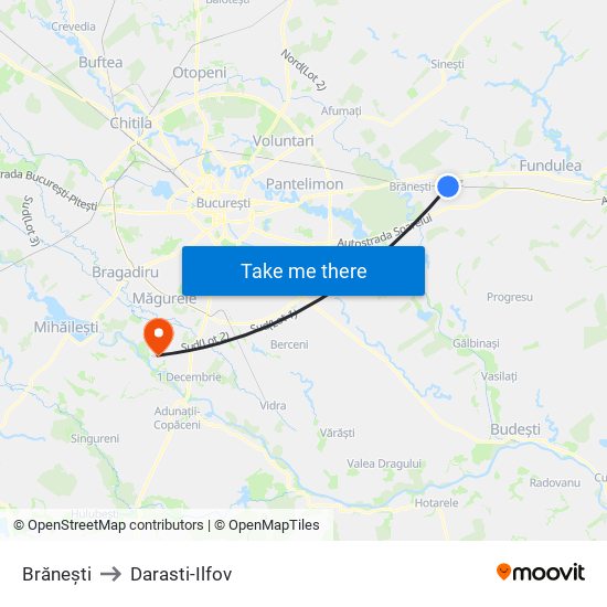 Brănești to Darasti-Ilfov map