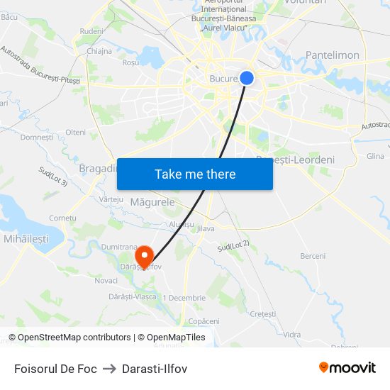 Foisorul De Foc to Darasti-Ilfov map