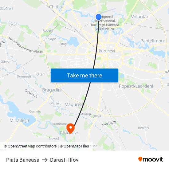 Piata Baneasa to Darasti-Ilfov map