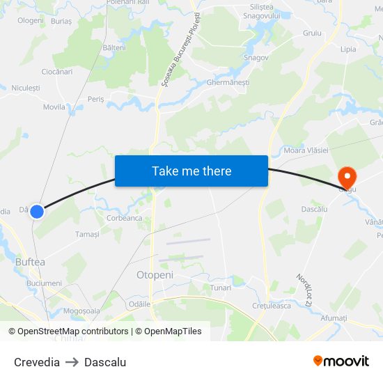 Crevedia to Dascalu map