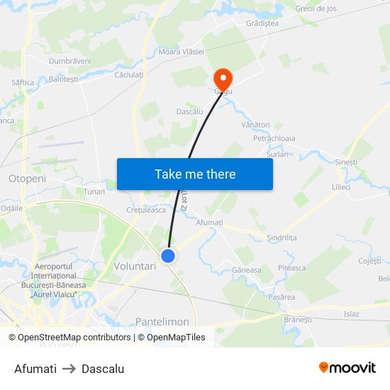 Afumati to Dascalu map