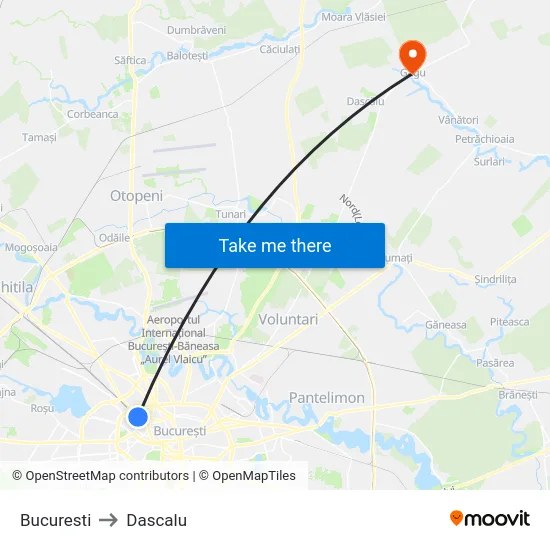 Bucuresti to Dascalu map