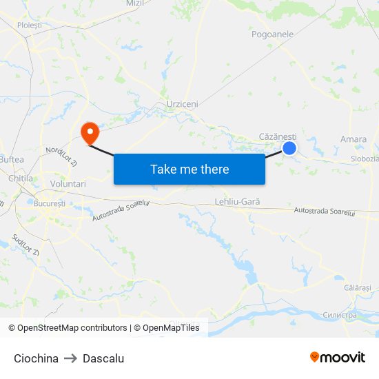 Ciochina to Dascalu map