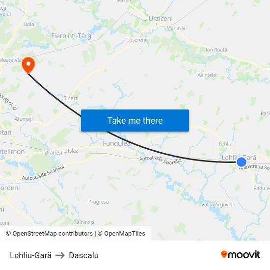 Lehliu-Gară to Dascalu map