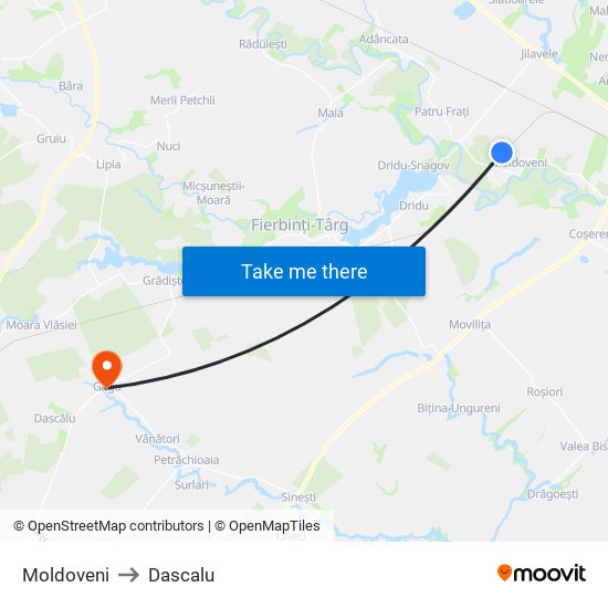 Moldoveni to Dascalu map