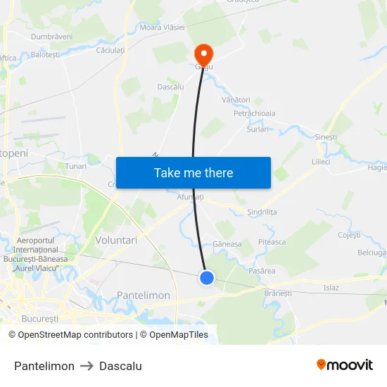 Pantelimon to Dascalu map