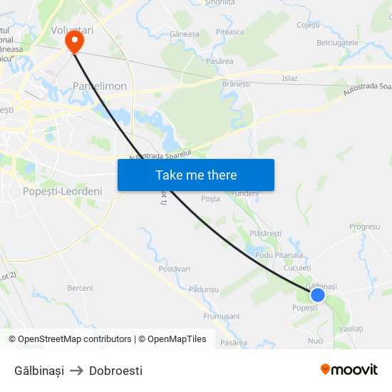 Gălbinași to Dobroesti map