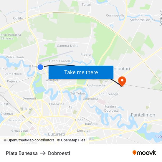 Piata Baneasa to Dobroesti map