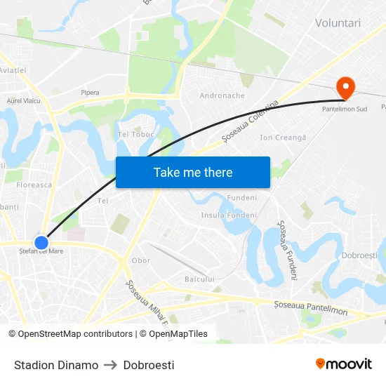 Stadion Dinamo to Dobroesti map