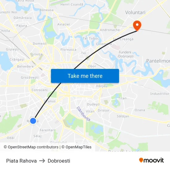 Piata Rahova to Dobroesti map