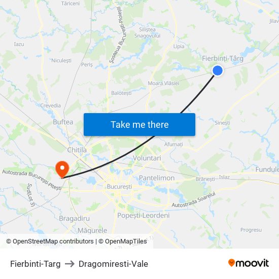 Fierbinti-Targ to Dragomiresti-Vale map