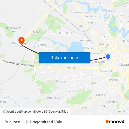 Bucuresti to Dragomiresti-Vale map